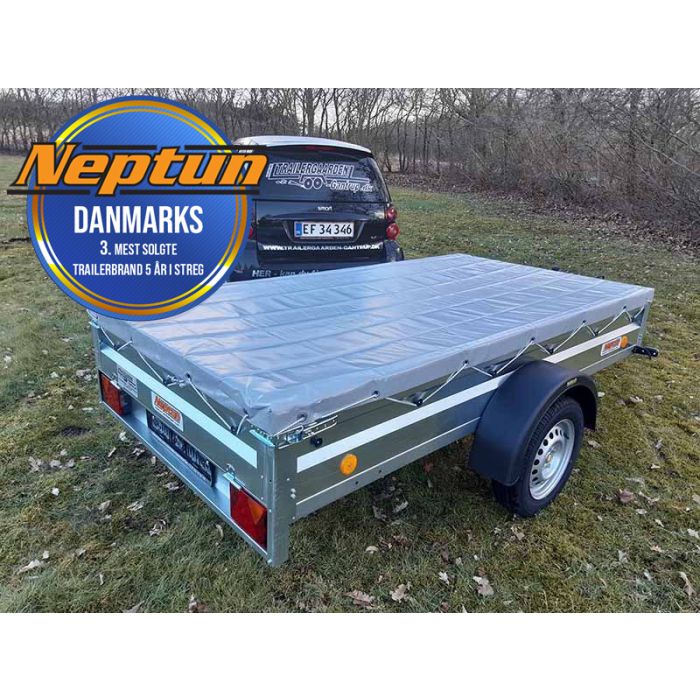 Neptun GN169 pakke med presenning og næsehjul. Siderne på denne trailer er lavet af førsteklasses varmgalvaniseret stål og bukket, så de er mere modstandsdygtige.