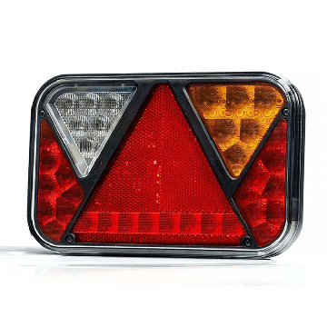 5-polet LED baglygte med nr.plade- og tågelys. Til højre side.

Lygterne måler 200 x 130 x 50 mm